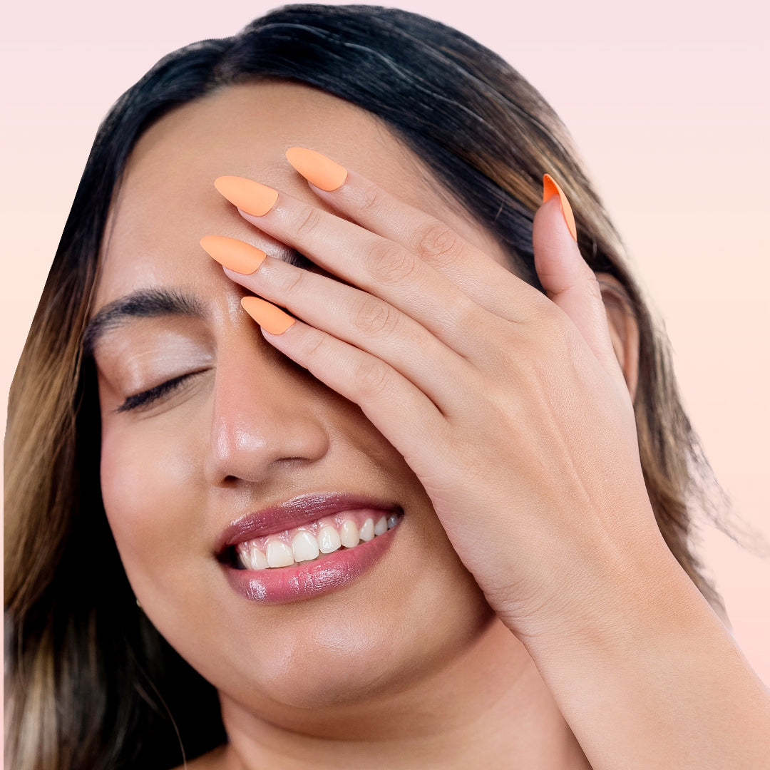 Sorrento Sun | Reusable Press-On Nails | 24 pcs | Orange | Almond Shape | Long - nailinit