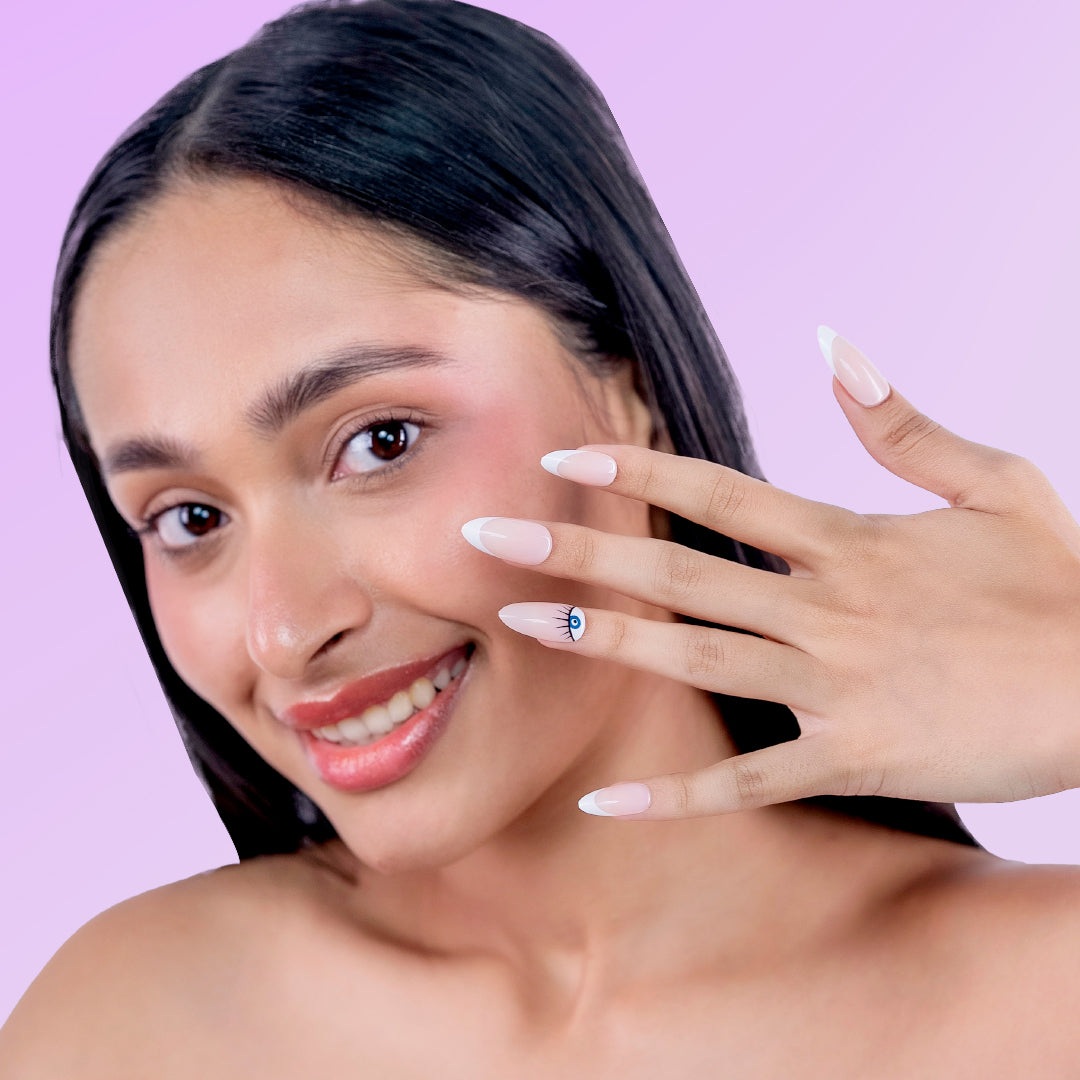 Mystic Eye | Reusable Press-On Nails | 24 pc | Nude | Almond Shape | Extra Long - nailinit