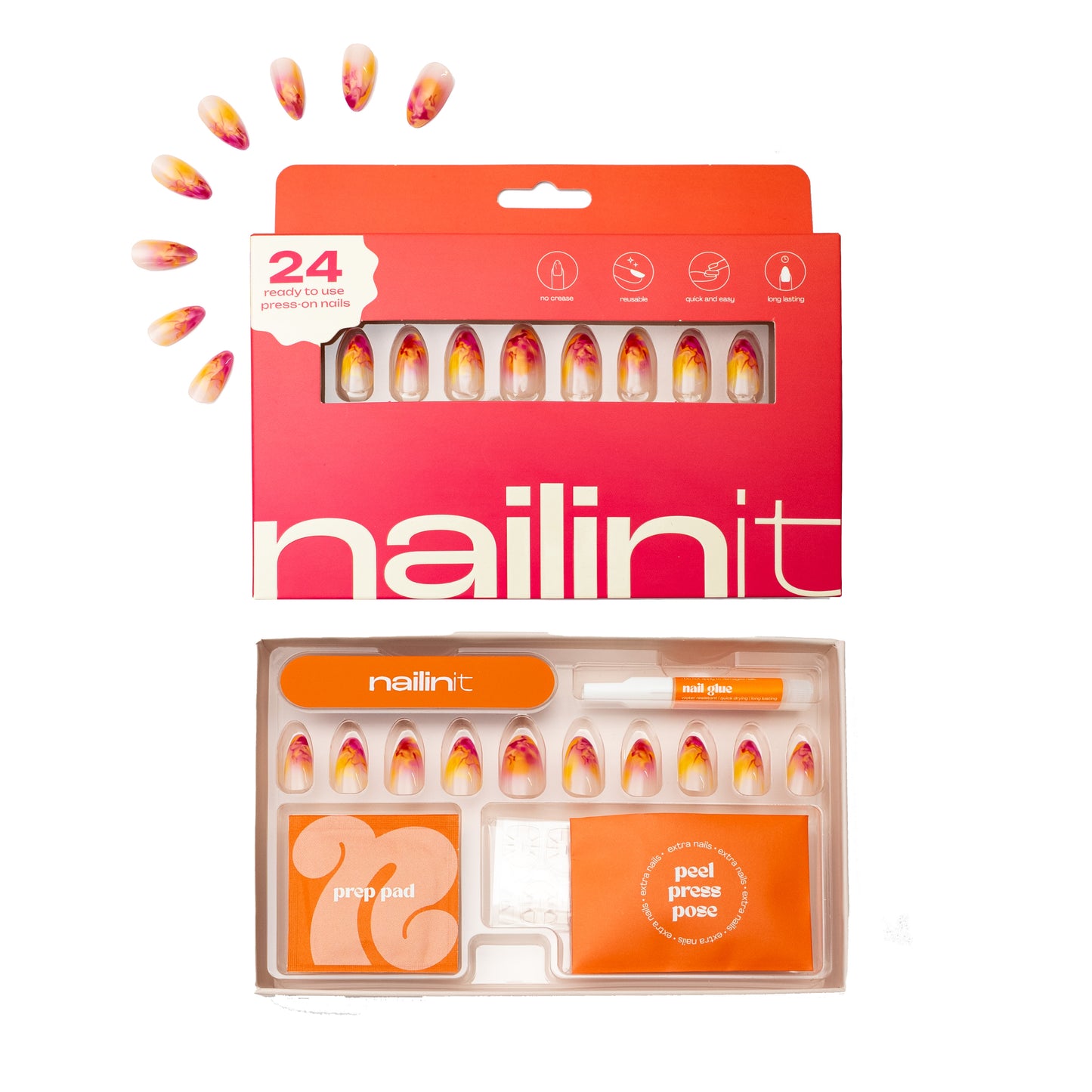 Berry Bomb | Reusable Press-On Nails | 24 pcs | Multi Color | Almond Shape | Medium