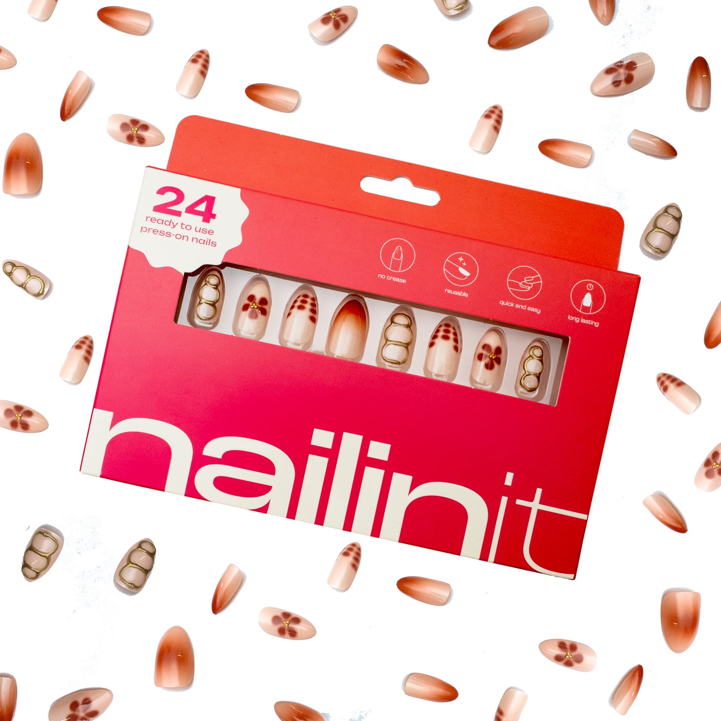 Gold Drip | Press-On Nails | 24 pcs | Almond Shape | Long | Reusable Design