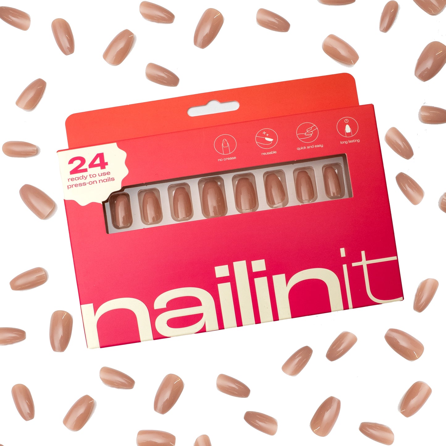 Hot Cocoa | Nude Brown Stick On Nails | 24 Pcs | Long Lasting Medium - nailinit