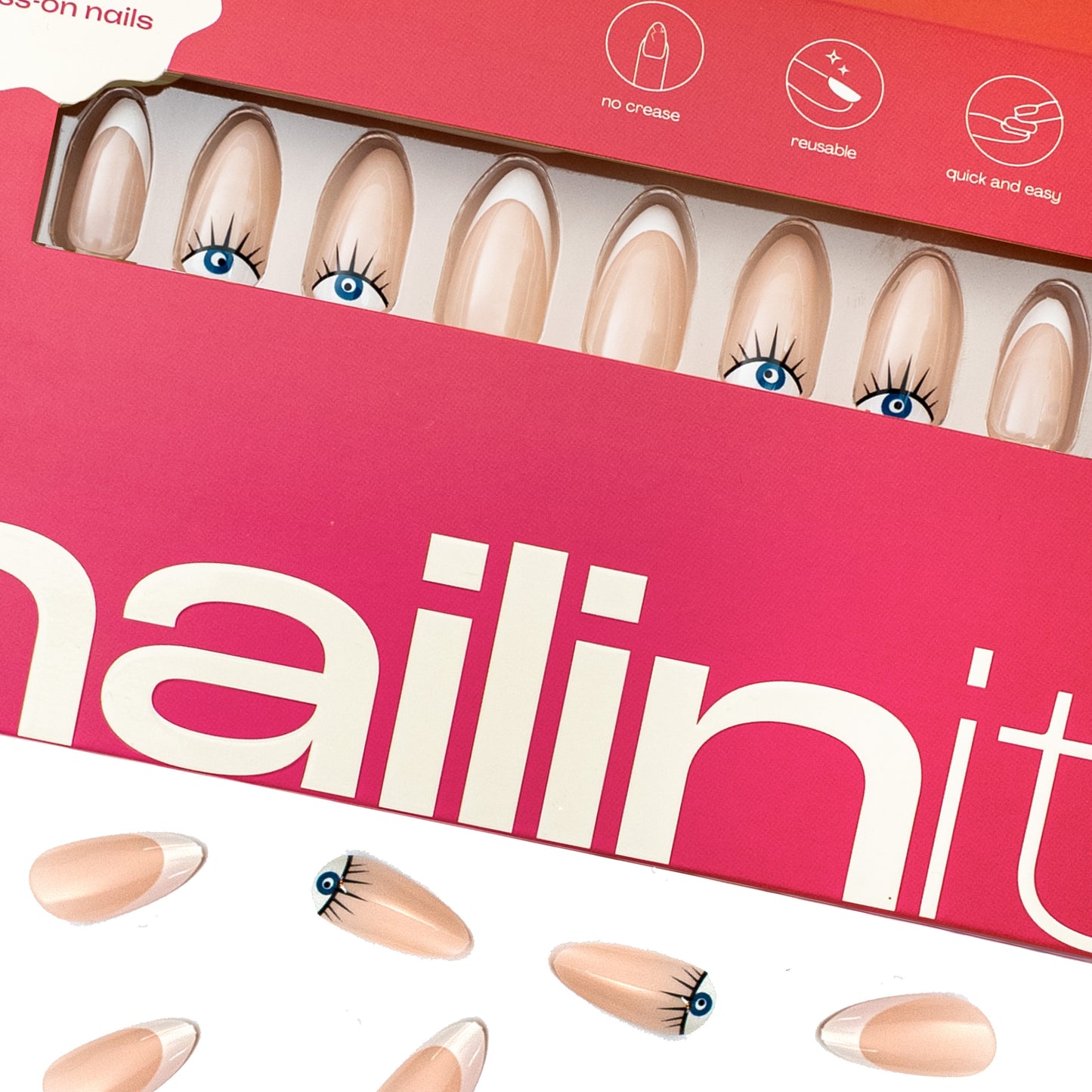 Mystic Eye | Reusable Press-On Nails | 24 pc | Nude | Almond Shape | Extra Long - nailinit