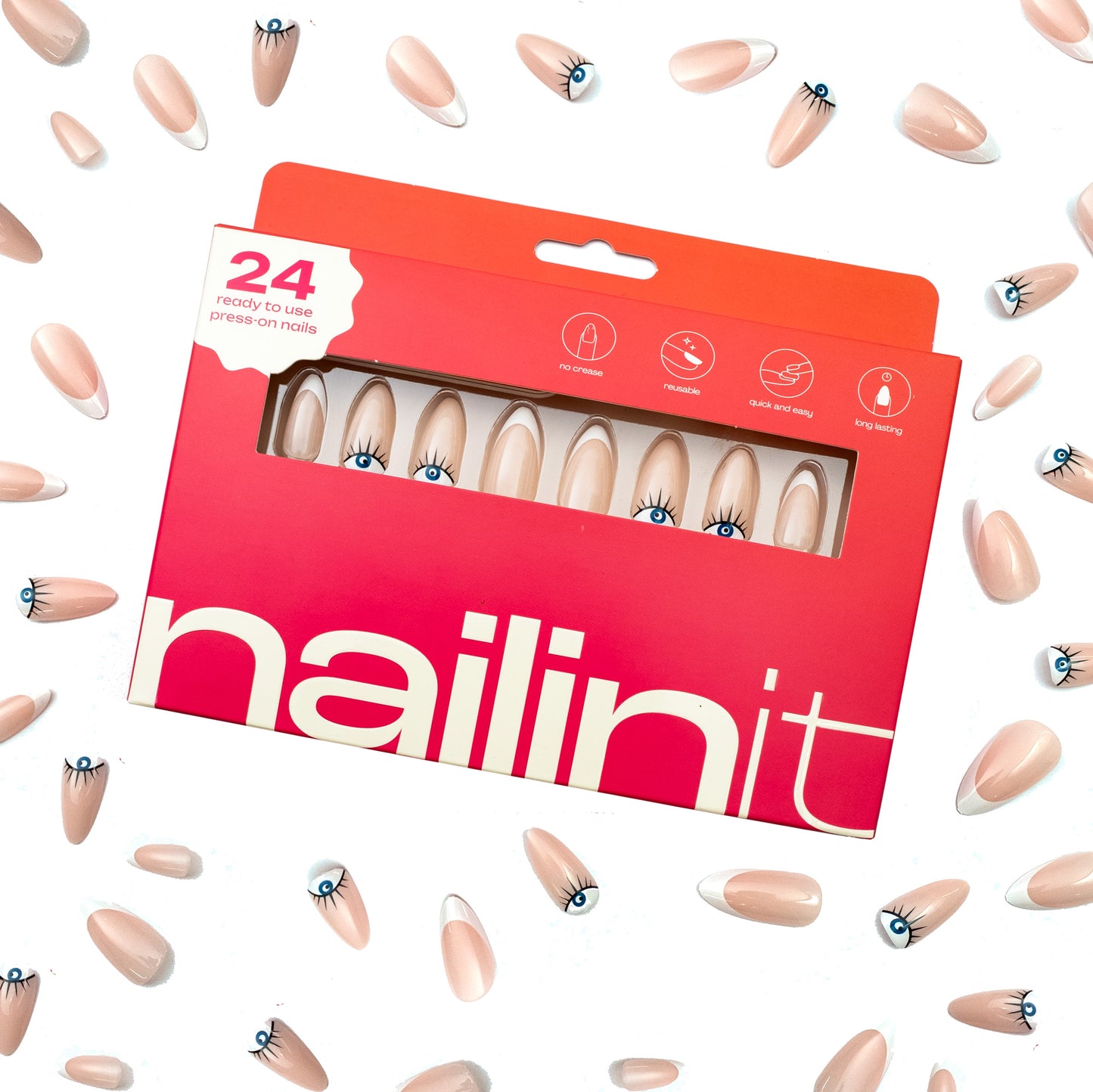 Mystic Eye | Reusable Press-On Nails | 24 pc | Nude | Almond Shape | Extra Long - nailinit