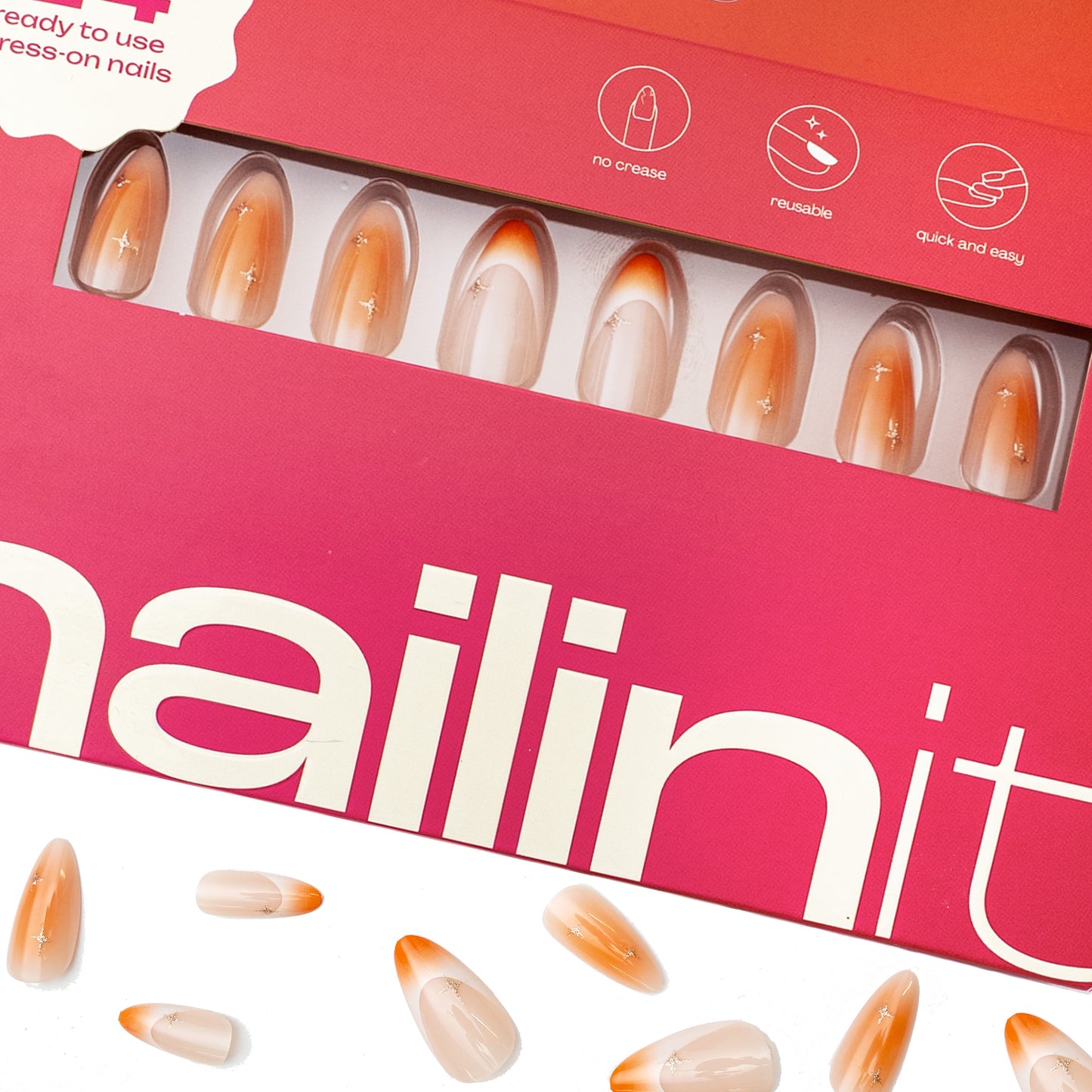 Orange Candy | Reusable Press-On Nails | 24 pcs | Orange | Almond Shape | Extra Long - nailinit