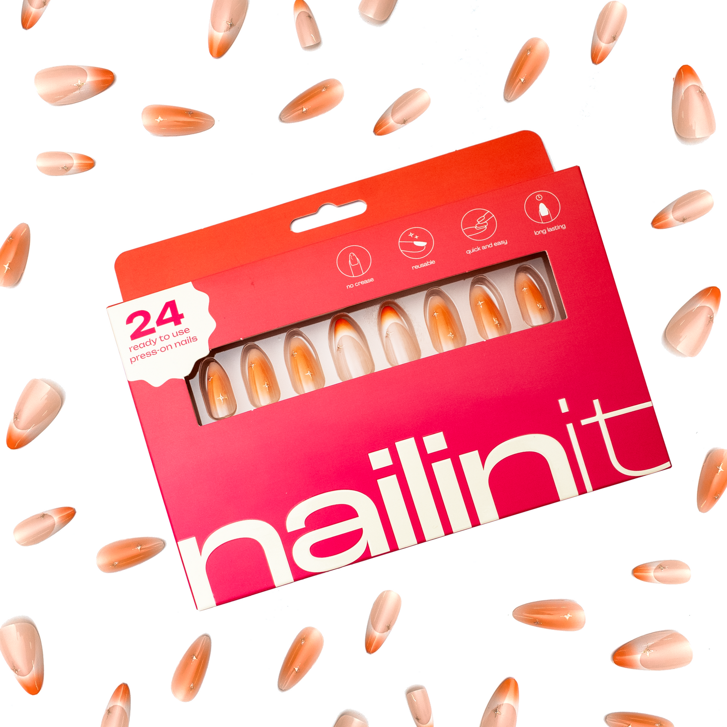 Orange Candy | Reusable Press-On Nails | 24 pcs | Orange | Almond Shape | Extra Long - nailinit