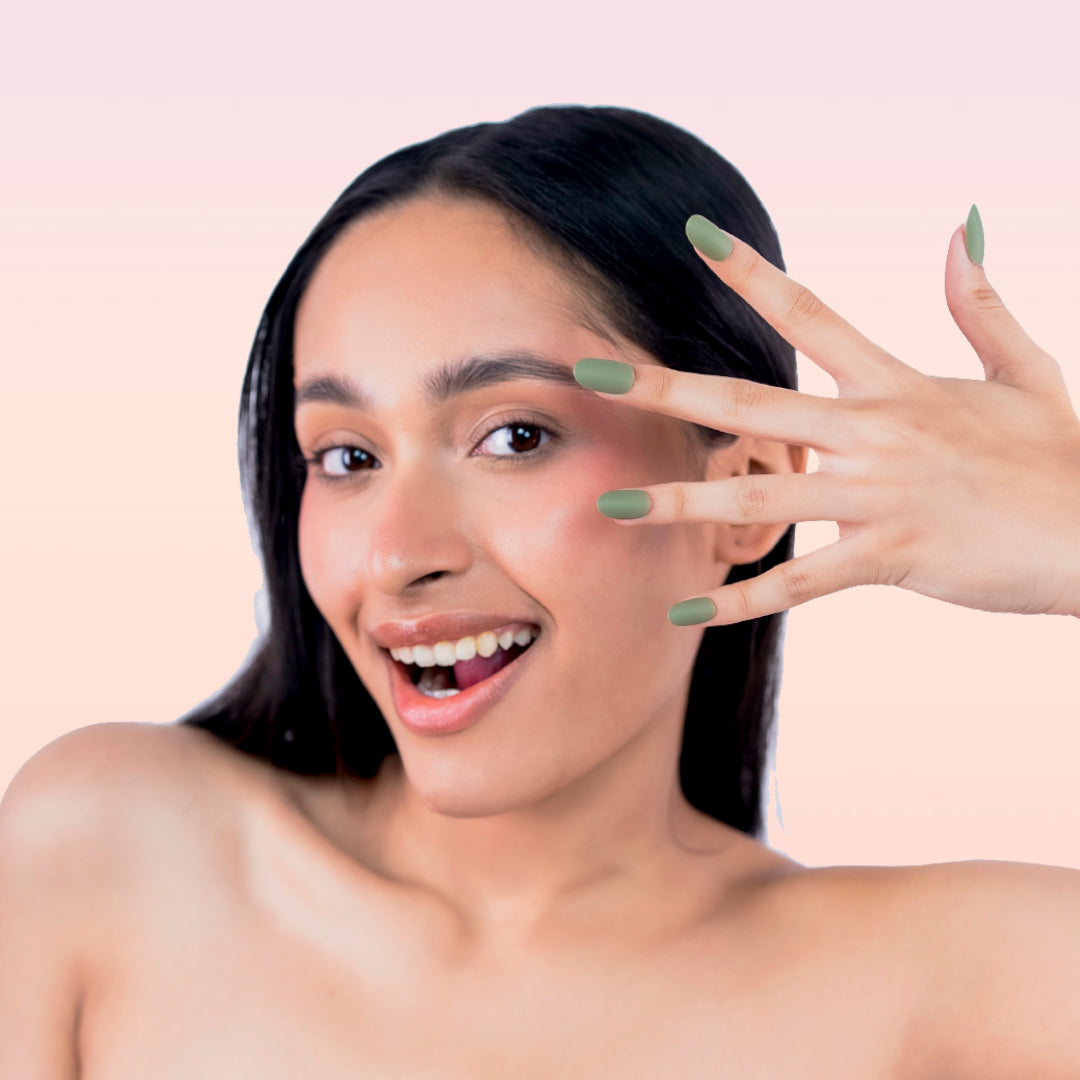 Olive You | Reusable Press-On Nails | 24 pcs | Green | Oval nails | Short