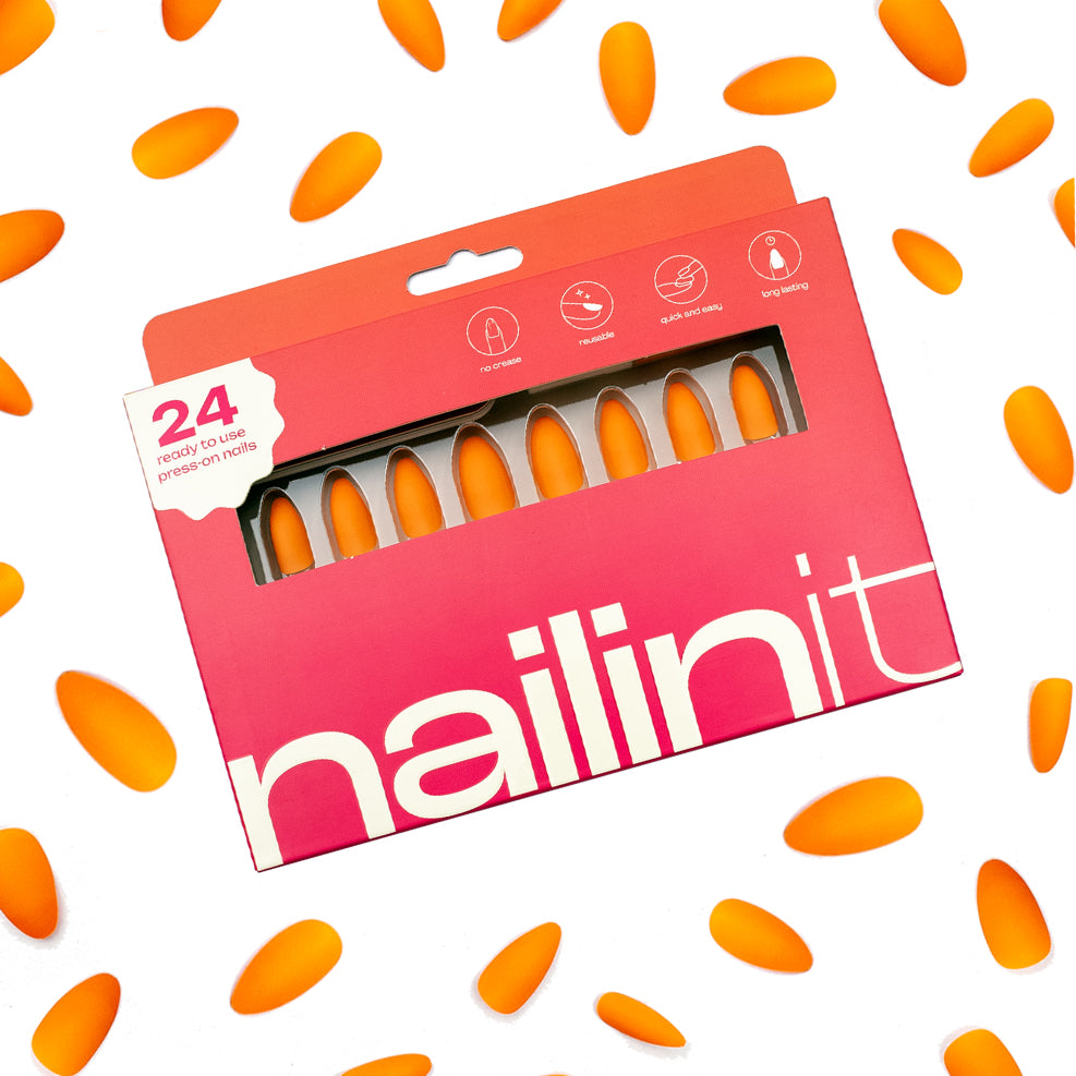 Sorrento Sun | Reusable Press-On Nails | 24 pcs | Orange | Almond Shape | Long - nailinit