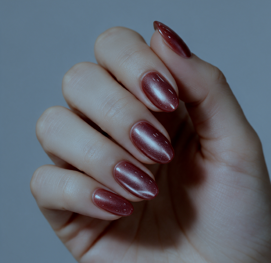 Glossy pink almond-shaped nailinit nails
