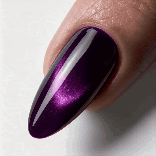 Berry Fizz | Reusable Press-On Nails | 24 Pcs | Deep Plum Cat Eye | Almond Shape | Medium