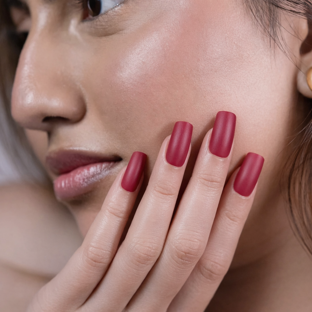 Red Velvet | Reusable Press-On Nails | 24 pcs | Red | Square Shape | Long