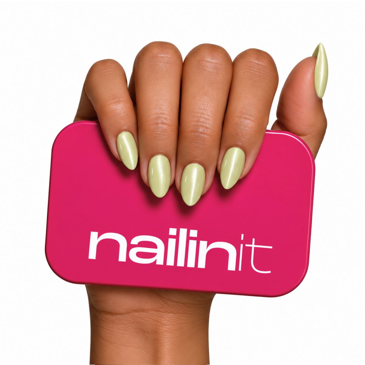 Pookie | Reusable Press-On Nails | 24 Pcs | Lemon Yellow Cat Eye | Almond Shape | Short