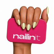 Pookie | Reusable Press-On Nails | 24 Pcs | Lemon Yellow Cat Eye | Almond Shape | Short