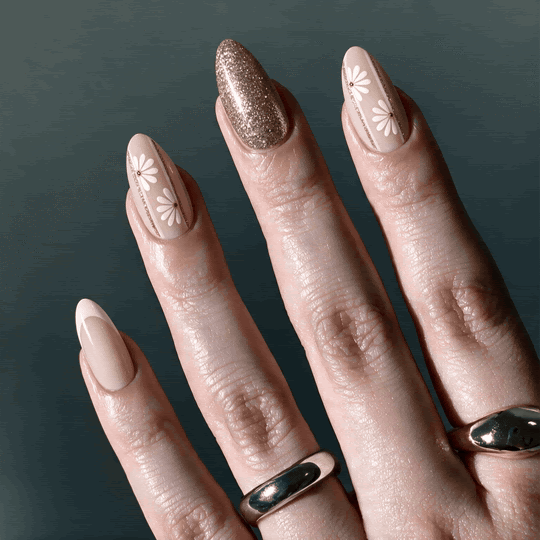 Honey Bun | Reusable Press-On Nails | 24 Pcs | French with Design | Almond Shape | Medium