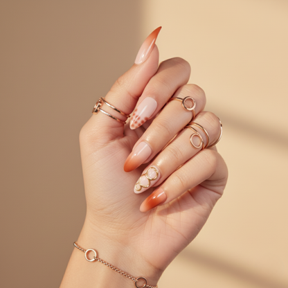 Gold Drip | Press-On Nails | 24 pcs | Almond Shape | Long | Reusable Design