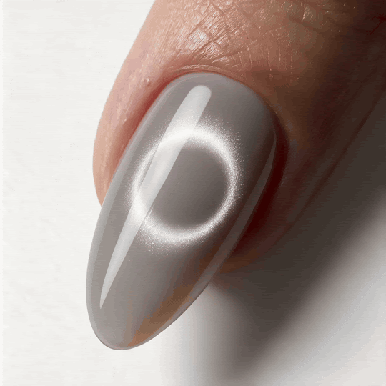 Old Money | Reusable Press-On Nails | 24 Pcs | Stone Grey Cat Eye | Almond Shape | Medium