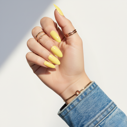 Lemon Zest | Reusable Press-On Nails | 24 pcs | Yellow | Almond Shape | Long