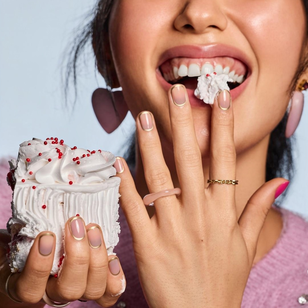 Champagne Glow | Reusable Press-On Nails | 24 Pcs | Gold French Tip | Square Shape | Medium