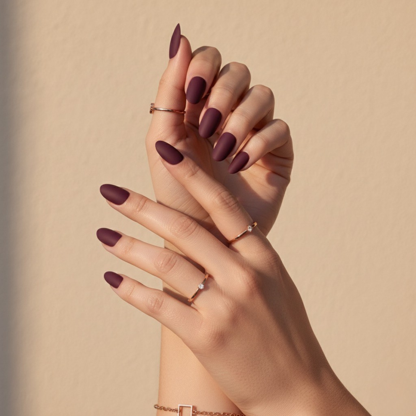 Moonchild Stick On Nails | Reusable | 24 pcs | Wine | Oval Shape | Short