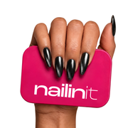 Caviar | Reusable Press-On Nails | 24 Pcs | Black Cat Eye | Almond Shape | Medium