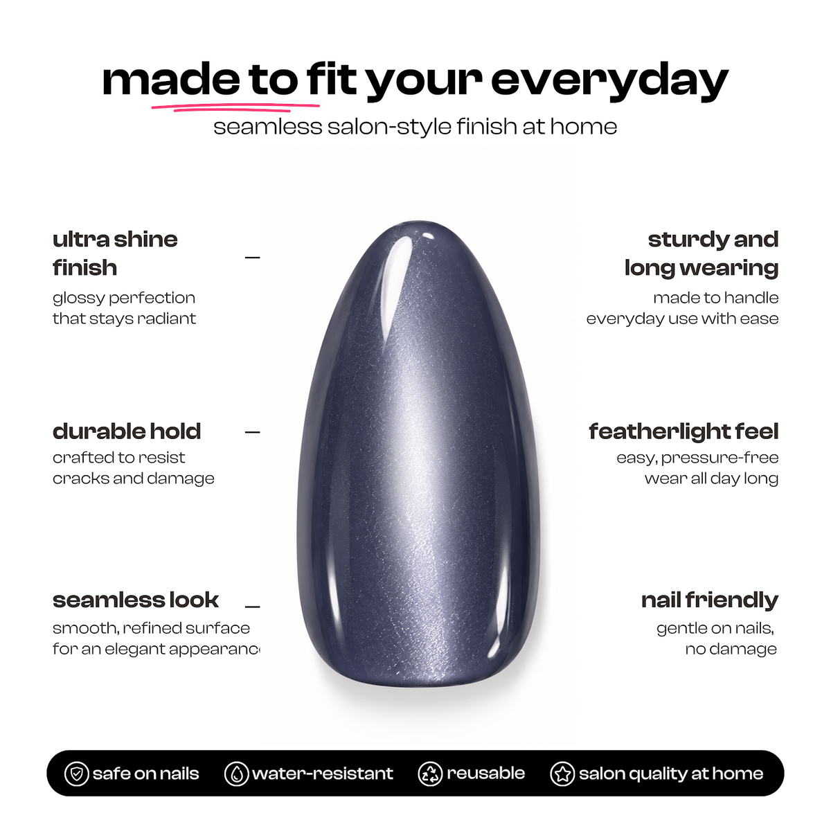 Quiet Luxury | Reusable Press-On Nails | 24 Pcs | Navy Blue with Rhinestone | Oval Shape | Regular