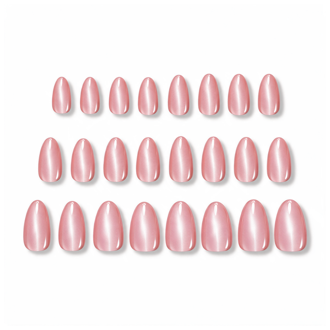Goal Chaser | Reusable Press-On Nails | 24 Pcs | Nude Pink Cat Eye | Almond Shape | Short