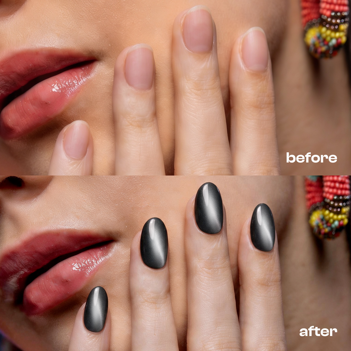 Cruel Intentions | Reusable Press-On Nails | 24 Pcs | Metallic Charcoal Cat Eye | Almond Shape | Short