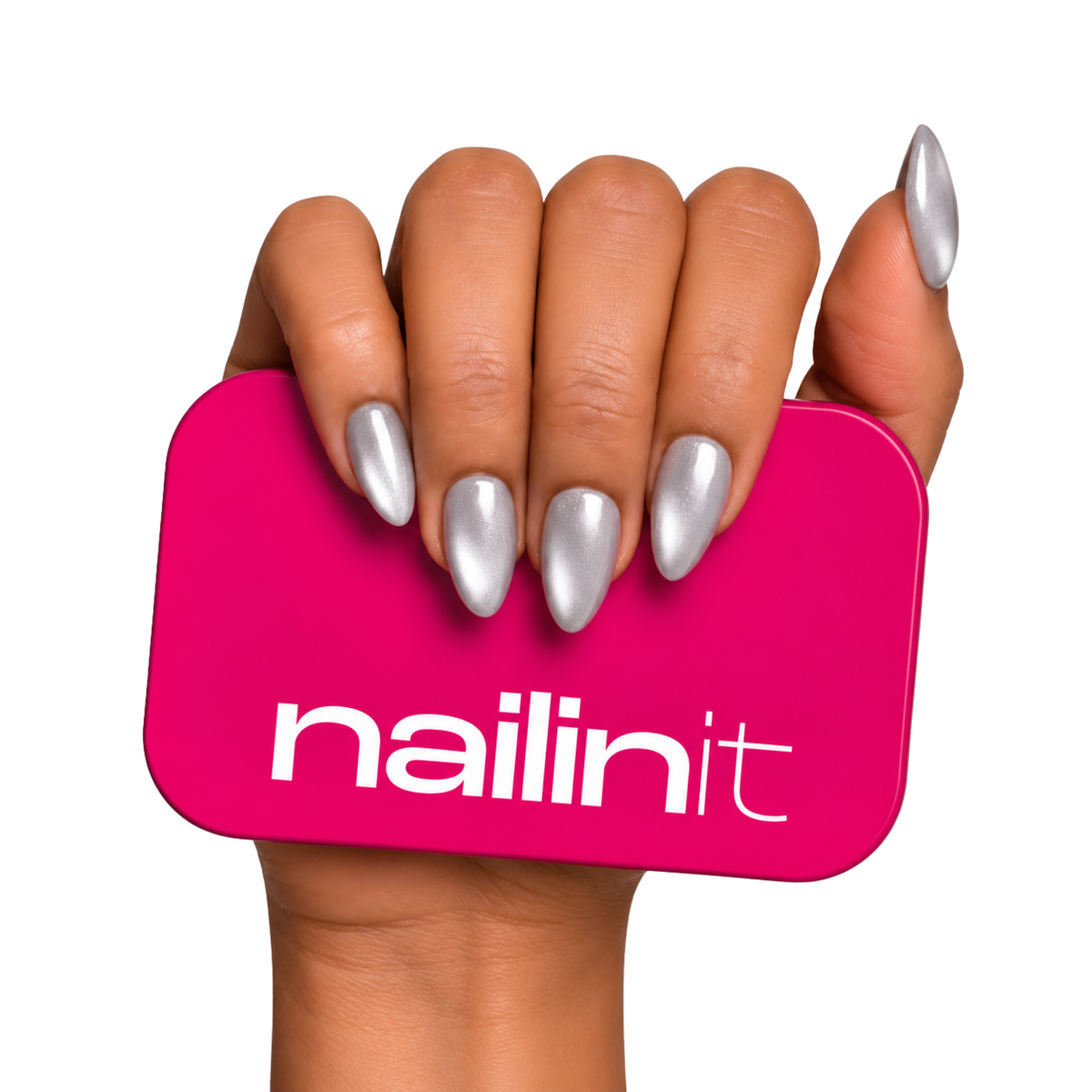 Hailey | Reusable Press-On Nails | 24 Pcs | Soft Pearl Pink Cat Eye | Almond Shape | Short