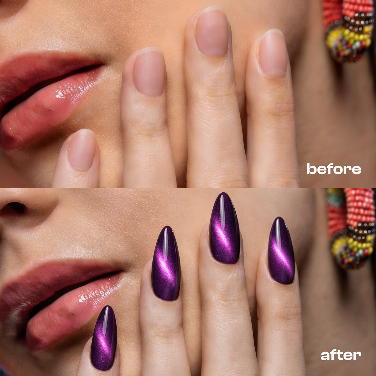 Purple Haze | Reusable Press-On Nails | 24 Pcs | Purple Cat Eye | Almond Shape | Medium
