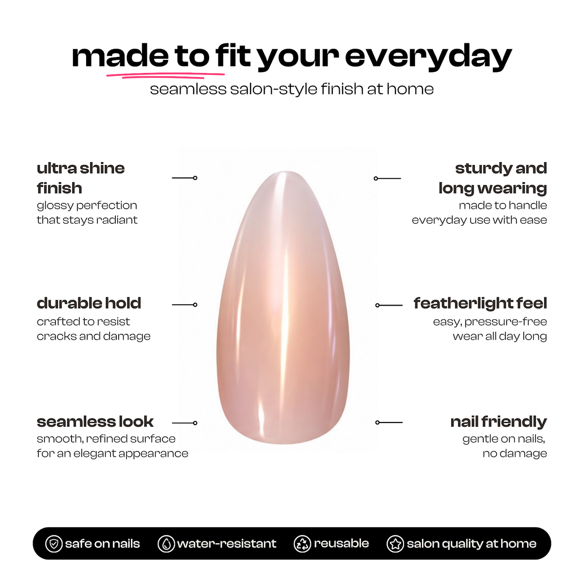 First Kiss | Reusable Press-On Nails | 24 Pcs | Pink Holographic | Almond Shape | Long