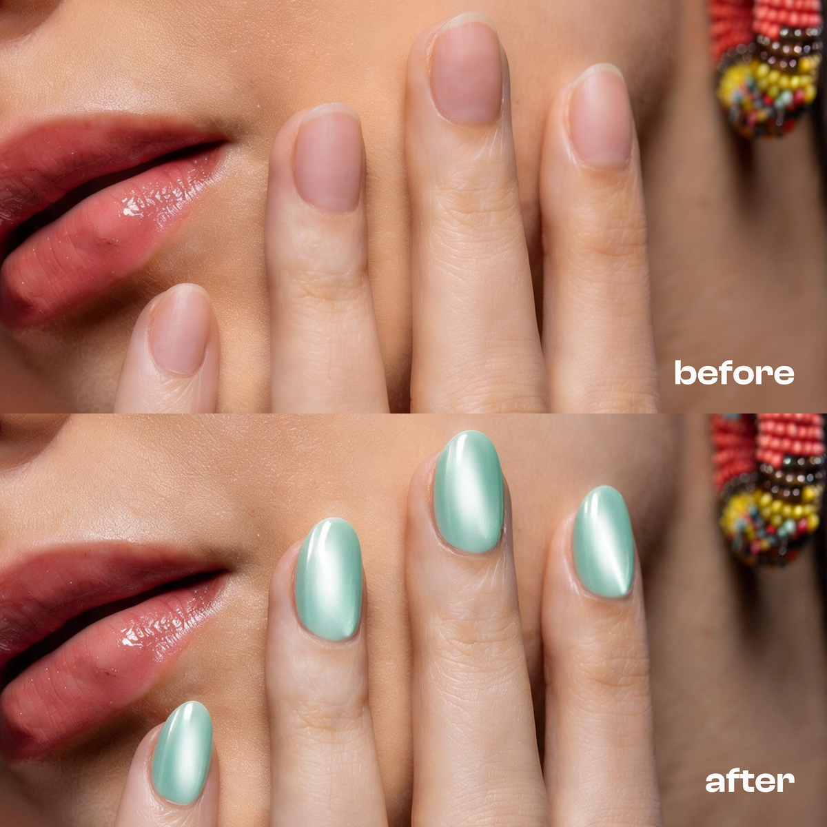 Senorita | Reusable Press-On Nails | 24 Pcs | Sea Green Cat Eye | Almond Shape | Short