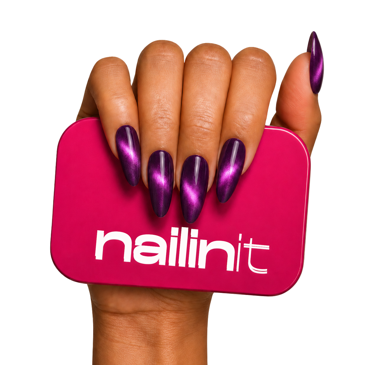 Purple Haze | Reusable Press-On Nails | 24 Pcs | Purple Cat Eye | Almond Shape | Medium