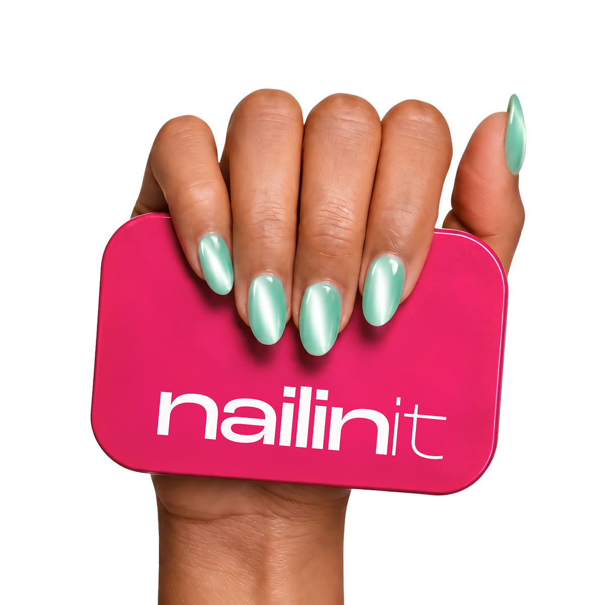 Senorita | Reusable Press-On Nails | 24 Pcs | Sea Green Cat Eye | Almond Shape | Short