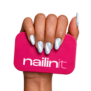 Blue Lagoon | Reusable Press-On Nails | 24 Pcs | Moonstone Cat Eye | Almond Shape | Short