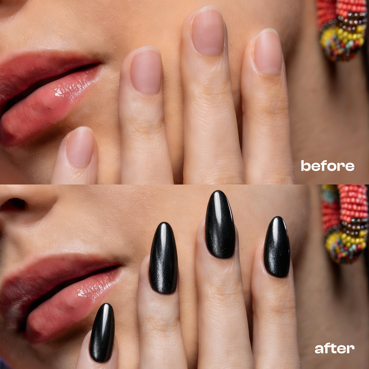 Caviar | Reusable Press-On Nails | 24 Pcs | Black Cat Eye | Almond Shape | Medium