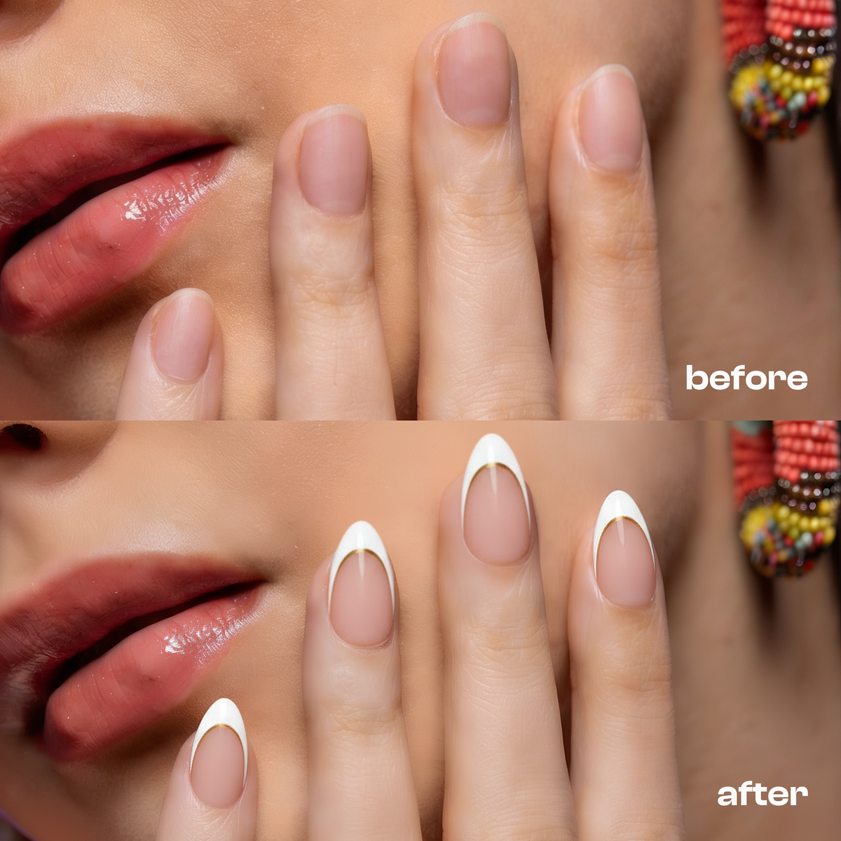Wonder Woman | Reusable Press-On Nails | 24 Pcs | French with Chrome | Almond Shape | Medium