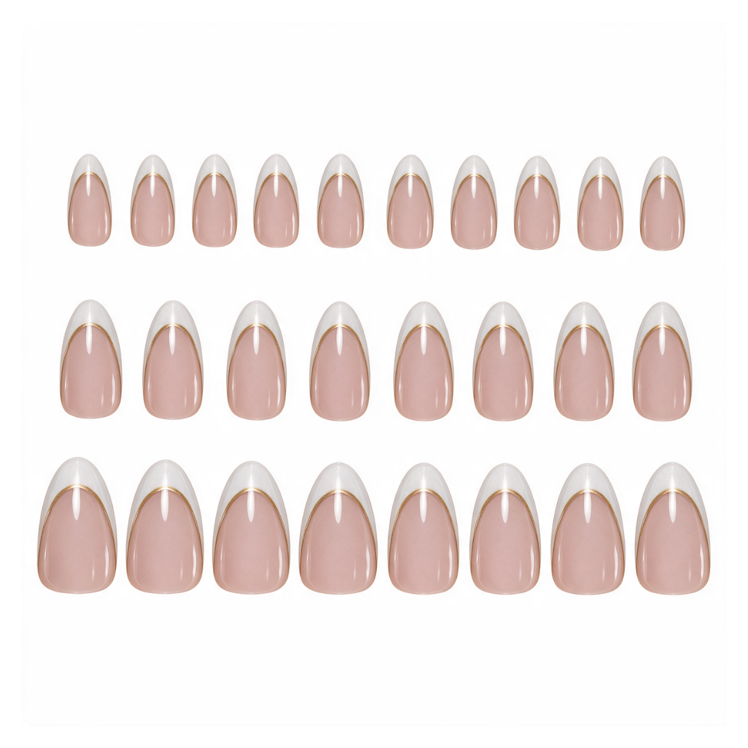 Wonder Woman | Reusable Press-On Nails | 24 Pcs | French with Chrome | Almond Shape | Medium