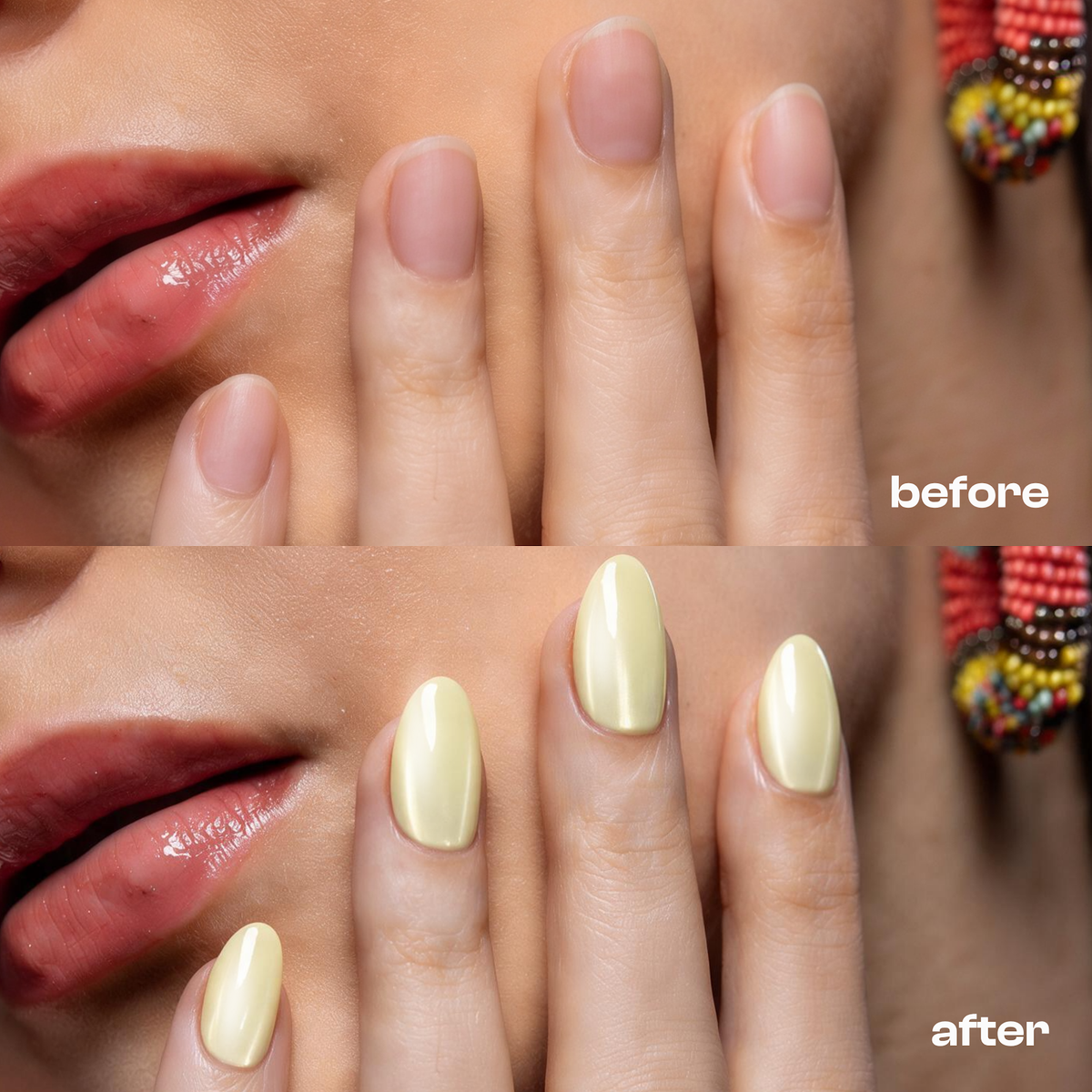 Pookie | Reusable Press-On Nails | 24 Pcs | Lemon Yellow Cat Eye | Almond Shape | Short