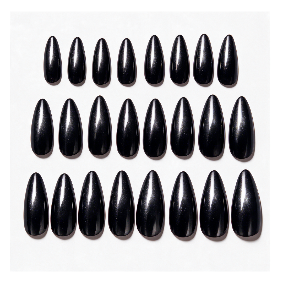 Caviar | Reusable Press-On Nails | 24 Pcs | Black Cat Eye | Almond Shape | Medium