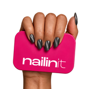 Cruel Intentions | Reusable Press-On Nails | 24 Pcs | Metallic Charcoal Cat Eye | Almond Shape | Short