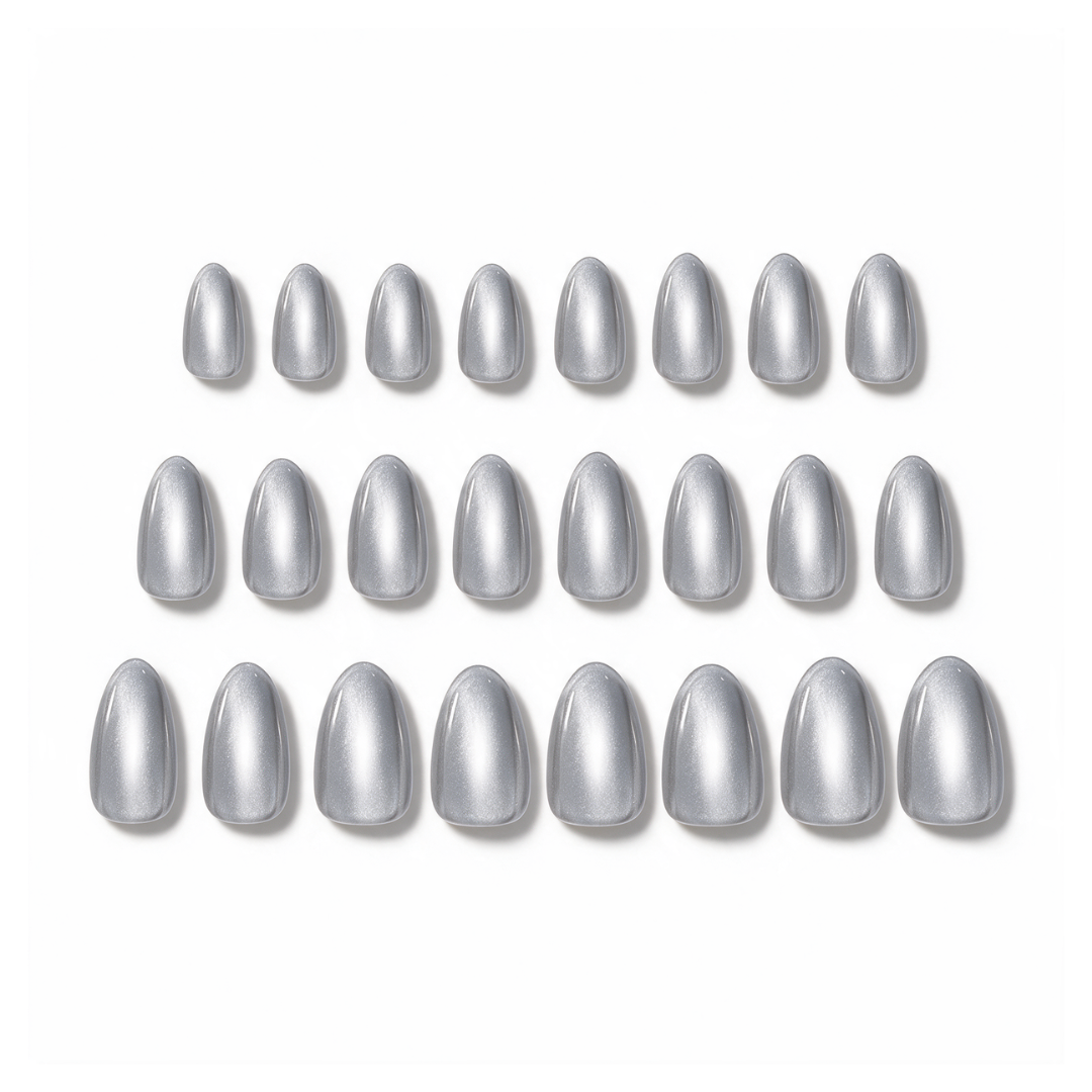 Hailey | Reusable Press-On Nails | 24 Pcs | Soft Pearl Pink Cat Eye | Almond Shape | Short