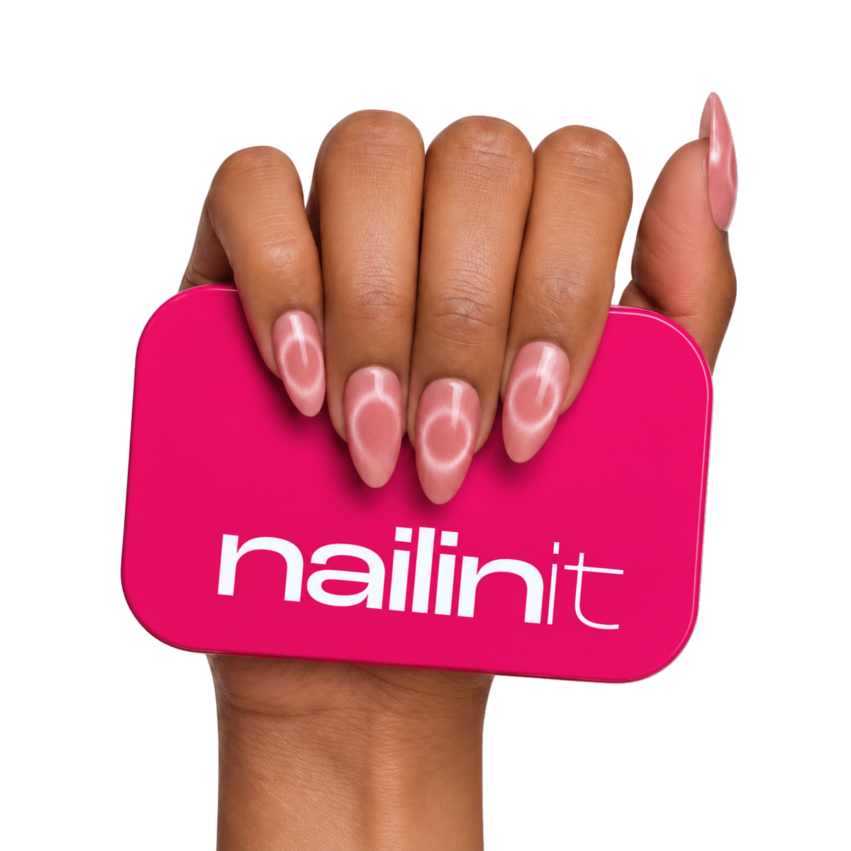Aperol Spritz | Reusable Press-On Nails | 24 Pcs | Coral Cat Eye | Almond Shape | Medium