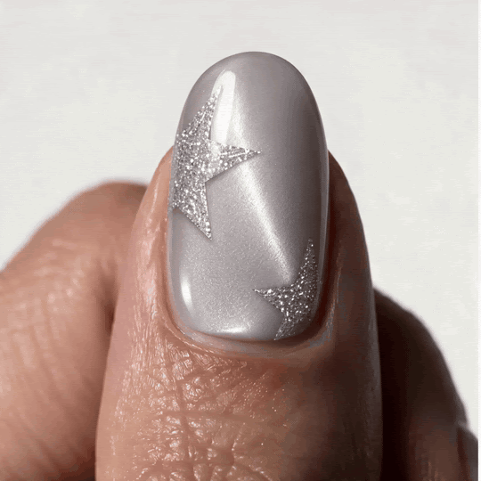 North Star | Reusable Press-On Nails | 24 Pcs | Nude with Shimmer | Square Shape | Medium