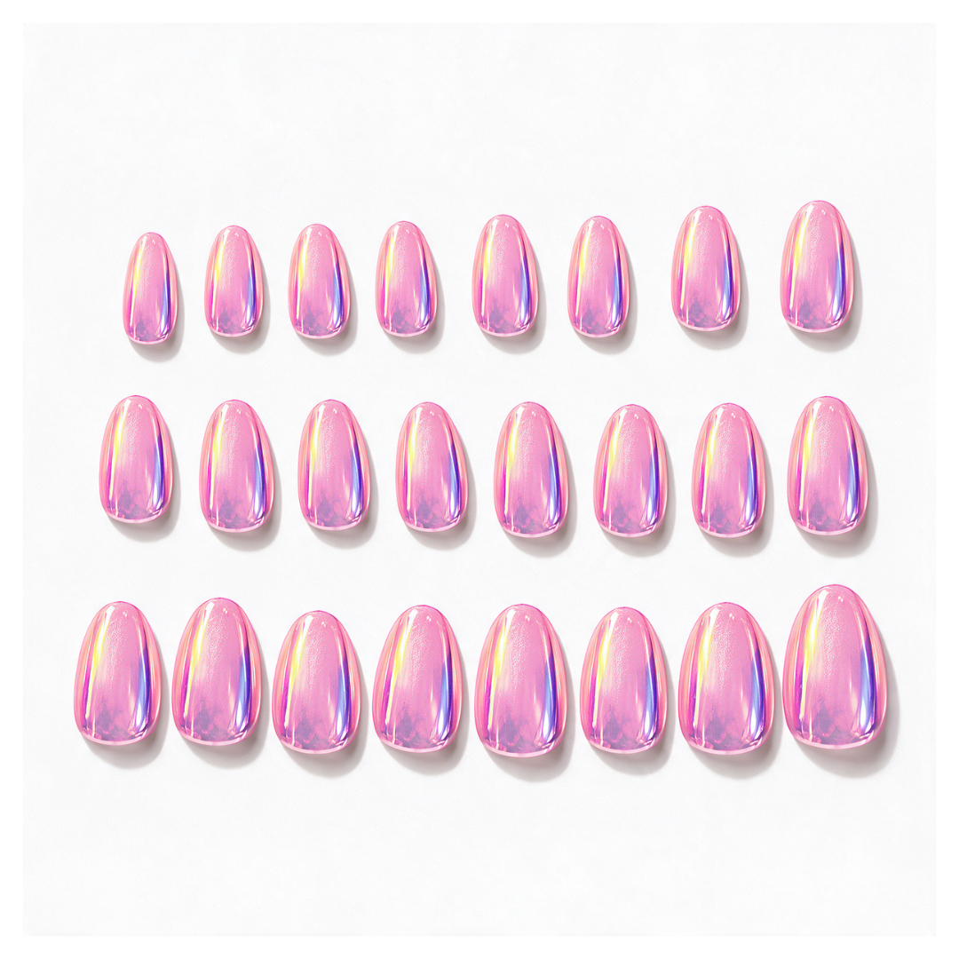 Fairy Dust | Reusable Press-On Nails | 24 Pcs | Holographic Cat Eye | Almond Shape | Short