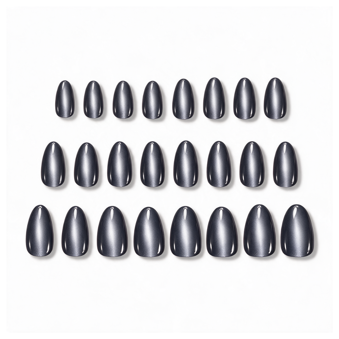 Quiet Luxury | Reusable Press-On Nails | 24 Pcs | Navy Blue with Rhinestone | Oval Shape | Regular