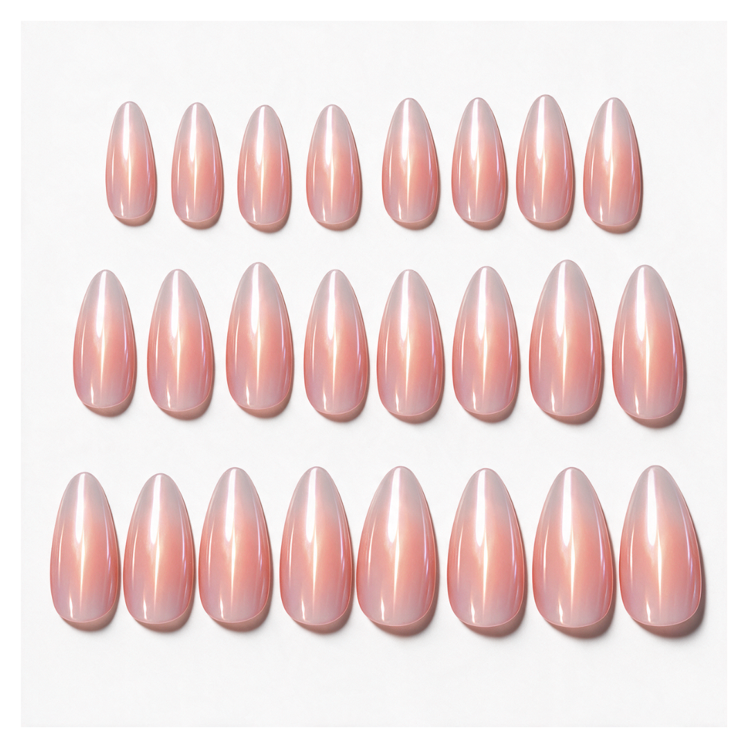 First Kiss | Reusable Press-On Nails | 24 Pcs | Pink Holographic | Almond Shape | Long