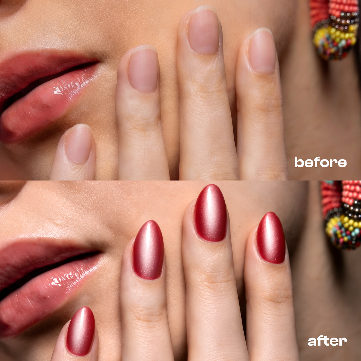 Frosted Cranberry | Reusable Press-On Nails | 24 Pcs | Cranberry Cat Eye | Almond Shape | Short
