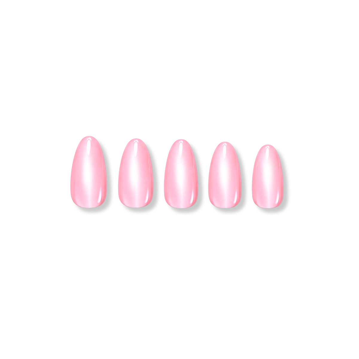 Rose | Reusable Press-On Nails | 24 Pcs | Light Pink Cat Eye | Almond Shape | Short