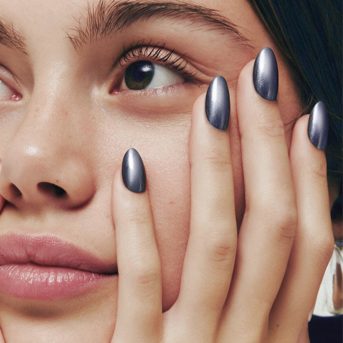 Quiet Luxury | Reusable Press-On Nails | 24 Pcs | Navy Blue with Rhinestone | Oval Shape | Regular