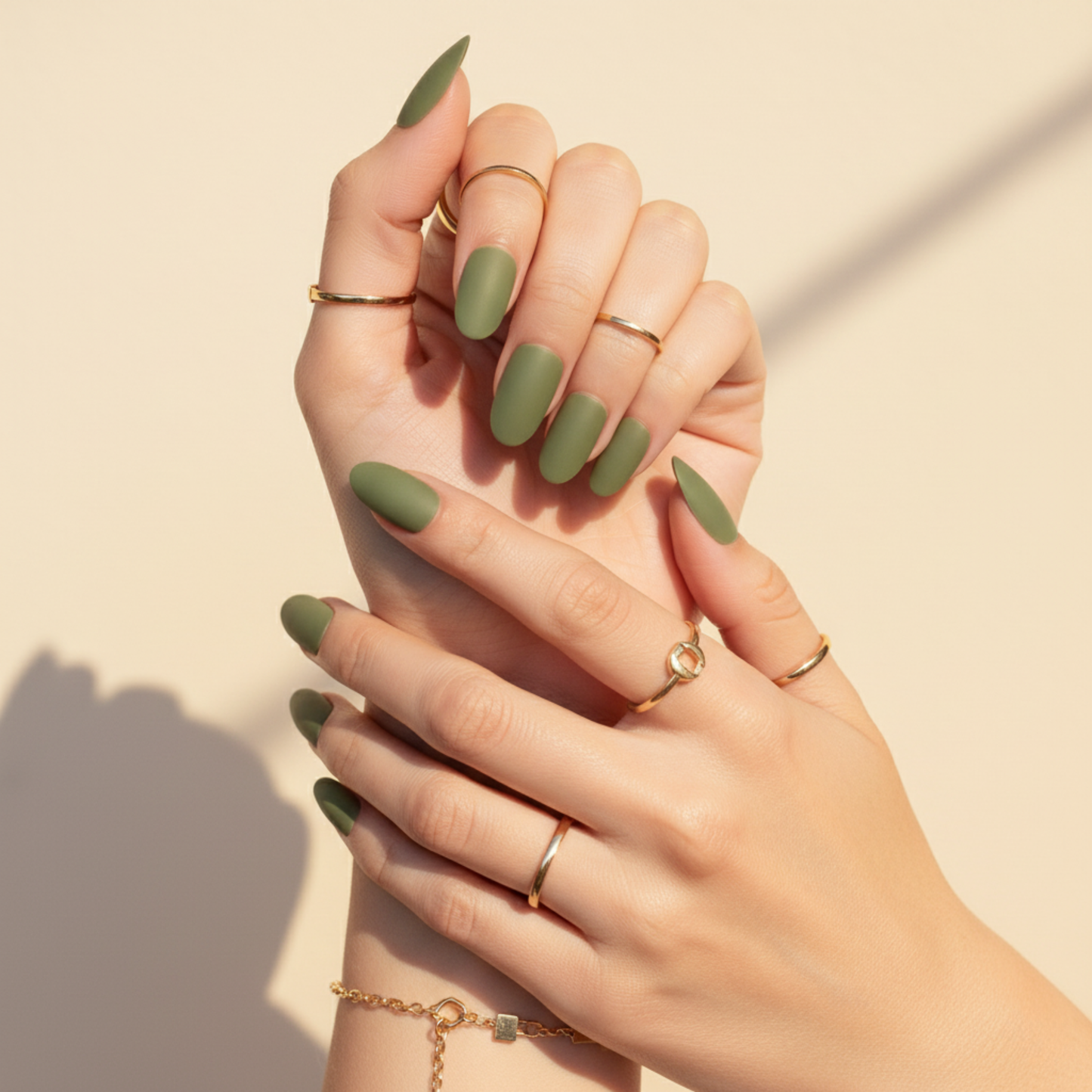 Olive You | Reusable Press-On Nails | 24 pcs | Green | Oval nails | Short