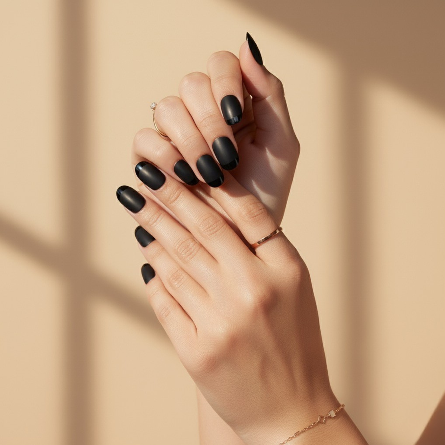 Sorry What | Reusable Press-On Nails | 24 pcs | Black | Squoval Shape | Medium